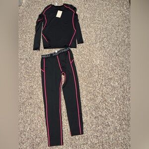 NWT women's size small Black and Pink Athletic Set, workout shirt, pants outfit